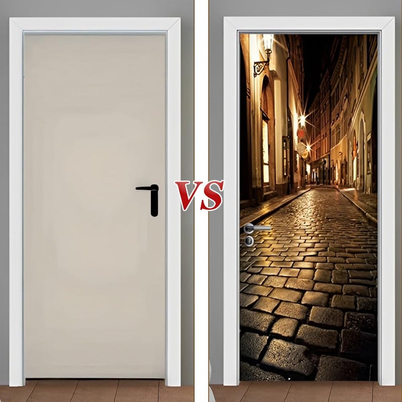 CUGBO Door Wallpaper Murals 3D Alley at Night Door Wallpaper Sticker Self Adhesive Vinyl Removable Art Doors Decals for Home Decoration - Image 5